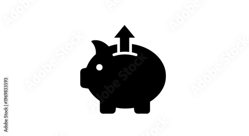 Black Piggy Bank Icon Saving.