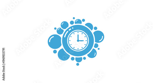 Blue clock with bubbles.