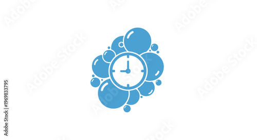 Blue clock in bubble design.