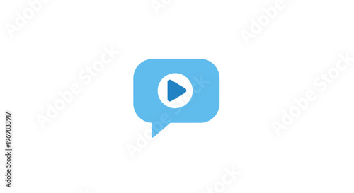 Blue play button speech bubble.