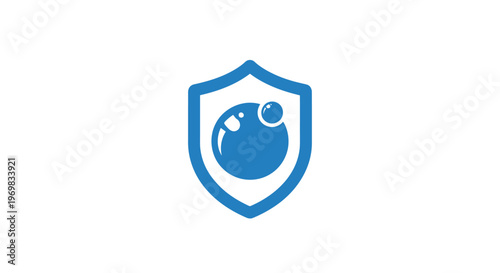 Blue shield with globe logo.