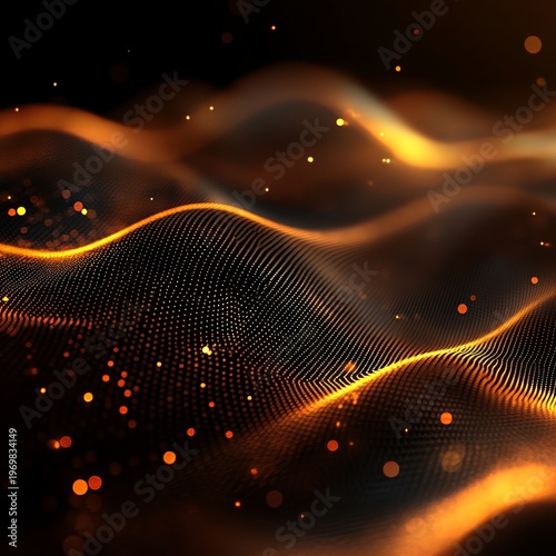 Elegant Golden Waves with Dotted Texture and Luminous Particles on a Dark Luxurious Background