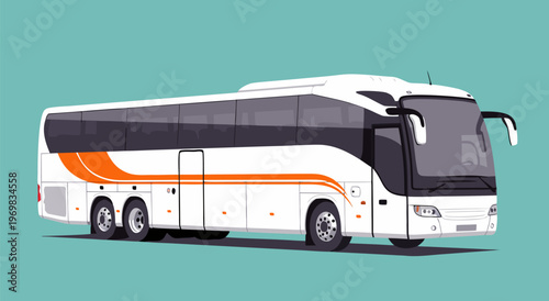 Modern White Coach Bus with Orange Stripes - A Detailed Vector Illustration for Travel and Transport Concepts