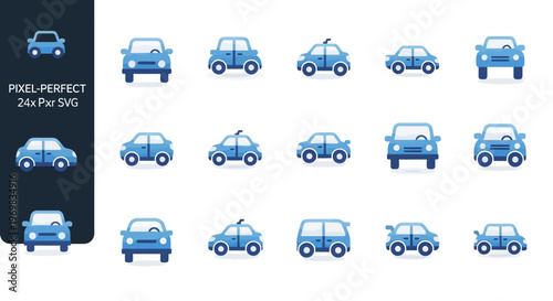 Car icons set, pixel perfect vector