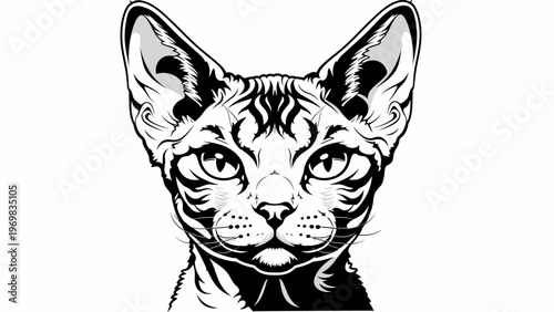 Sphynx Cat Portrait, Black and White, Unique Breed, Elegant Feline Face