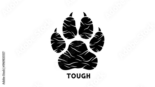 Black Paw Print with "TOUGH" Text - Symbol of Strength and Resilience