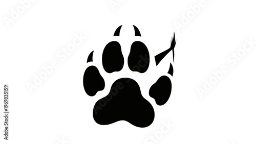 Black Wolf Paw Print Silhouette on White Background