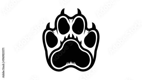 Black Paw Print Icon, Wild Animal Footprint Symbol, Vector Graphic