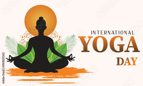 International Yoga Day Illustration with Meditating Silhouette
