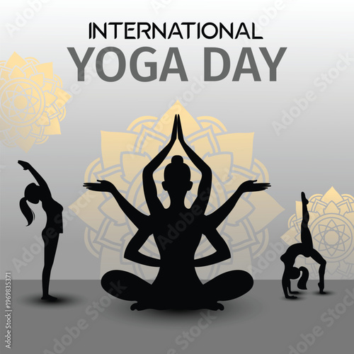 International Yoga Day Illustration with Meditating Silhouette