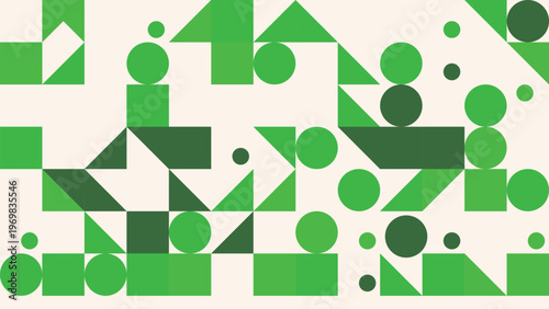 Green geometric shapes on cream background with various sizes and darker shades  abstract composition