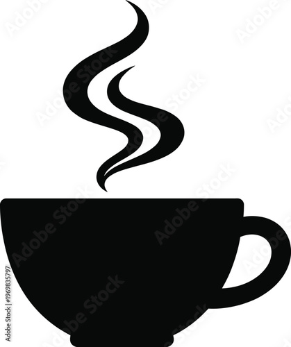 Classic Hot Coffee Mug with Steam Silhouette Vector Icon
