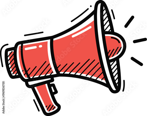 Red megaphone with black outline screaming loud