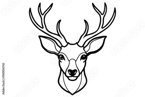 head of deer silhouette line art vector illustration with a white background