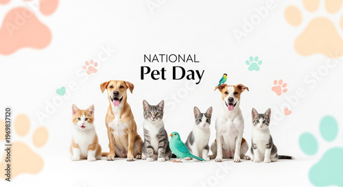 A group of pets sitting together on National Pet Day
