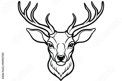 head of deer silhouette line art vector illustration with a white background