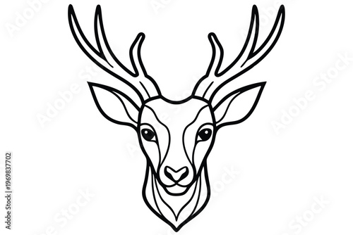 head of deer silhouette line art vector illustration with a white background