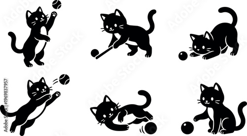 Playful kitten cats with balls in various poses