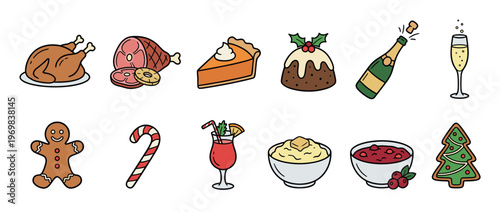 Christmas food and drinks collection featuring festive holiday meals, desserts, and beverages for seasonal celebrations and gatherings.