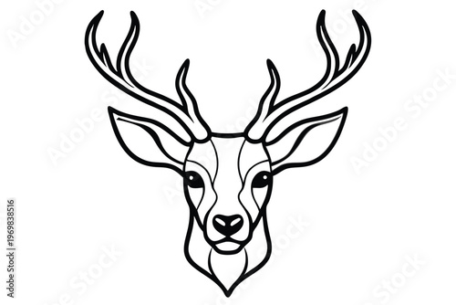 head of deer silhouette line art vector illustration with a white background
