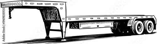 Flatbed trailer silhouette with dual axles isolated on white transport vehicle for heavy cargo and freight