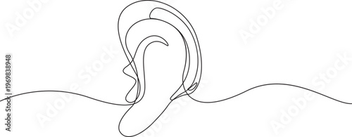 Hearing device with sound waves minimal single line illustration. International week of the deaf. Vector illustration,Hearing aid in human ear continuous one line drawing. Hearing device