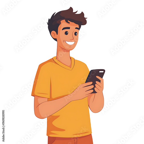 Mobile Communication with Young Man Cartoon
