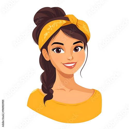 Smiling Teen Woman with Headband Cartoon