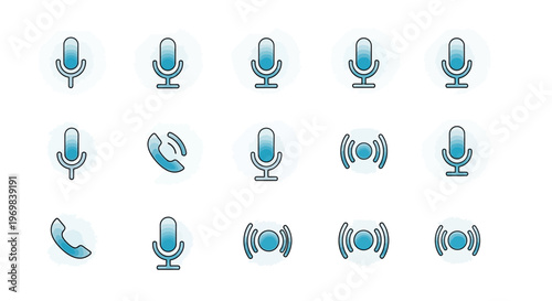 Microphone and Sound Wave Icons Set, Communication concept