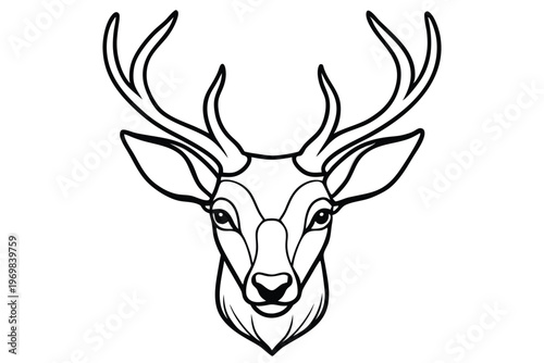 head of deer silhouette line art vector illustration with a white background