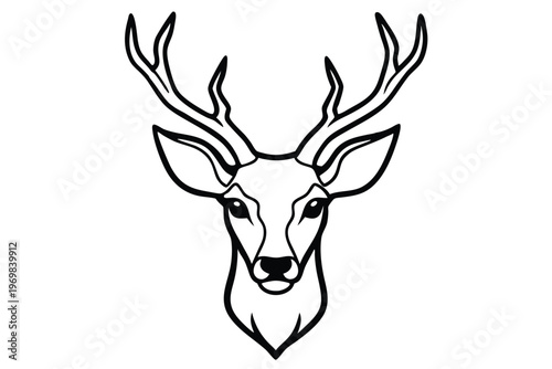 head of deer silhouette line art vector illustration with a white background