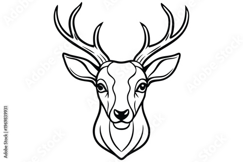 head of deer silhouette line art vector illustration with a white background