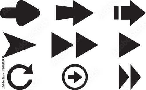 Modern arrow in a different style and various position, Simple clean arrow vector art design, business arrow in a black color. 