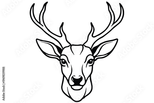 head of deer silhouette line art vector illustration with a white background