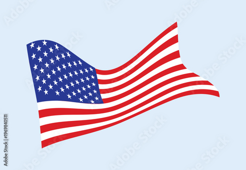 New style US flag in dynamic waving design vector illustration. Creative and modern interpretation of the American flag with flowing stars and stripes, ideal for patriotic themes, national holidays.
