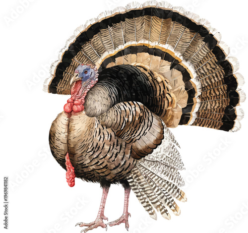Watercolor Turkey Painting, Farm Wildlife vector illustration isolated on white background