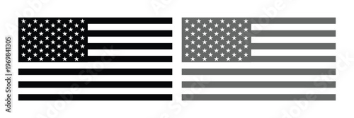 Set of American flag outlines in black vector illustration. Minimal line art style featuring stars and stripes, perfect for icons, logos, infographics, and patriotic design projects.