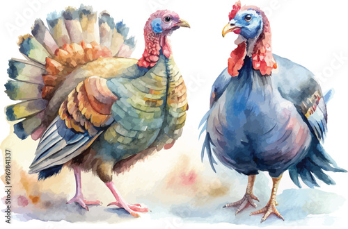 Turkey Watercolor, Rustic Farm Bird Clipart, Isolated Vector Illustration