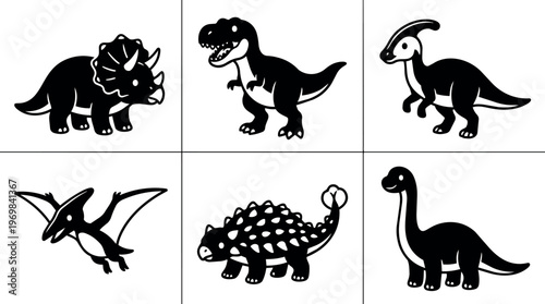 Six cute dinosaur silhouettes with details