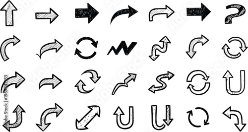Collection of hand drawn arrow and directional symbols