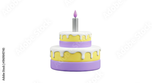3D Render of a Two-Tier Birthday Cake with Candle