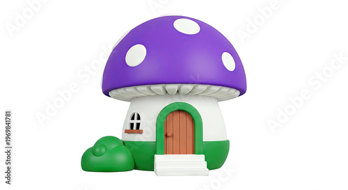 Cartoon Mushroom House with Purple Cap