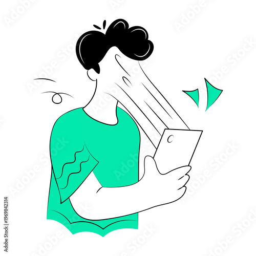 Drawing style illustration showing mobile addiction