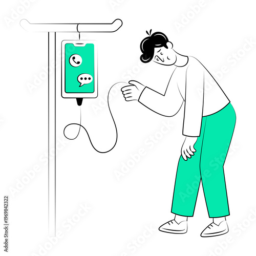 Drawing style illustration showing media addiction