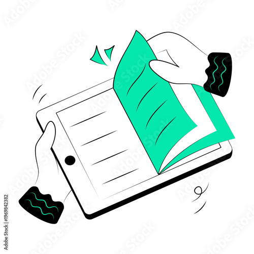 A doodle style illustration showing a digital book

