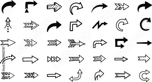 Collection of black and white arrow icons in various styles