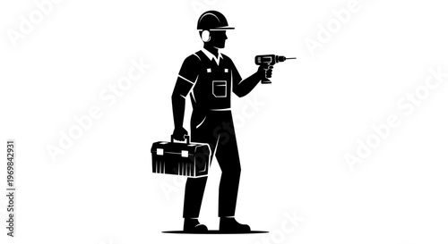 May Day Handyman, worker, technician, repairman, silhouette, black, icon, vector Vector