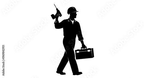 May Day Businessman walking, silhouette, briefcase, phone, professional Vector