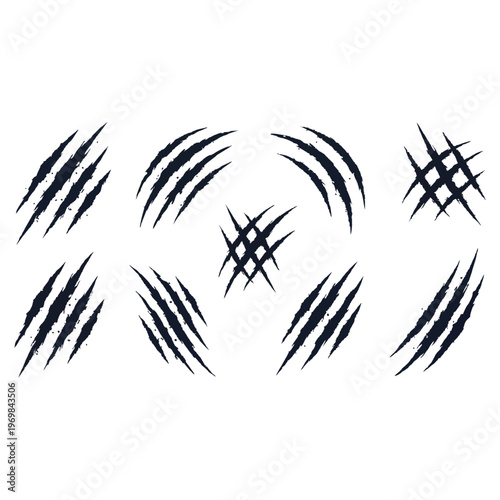 Vector illustration featuring a collection of menacing claw marks with a rough grunge texture, perfect for horror or monster designs.