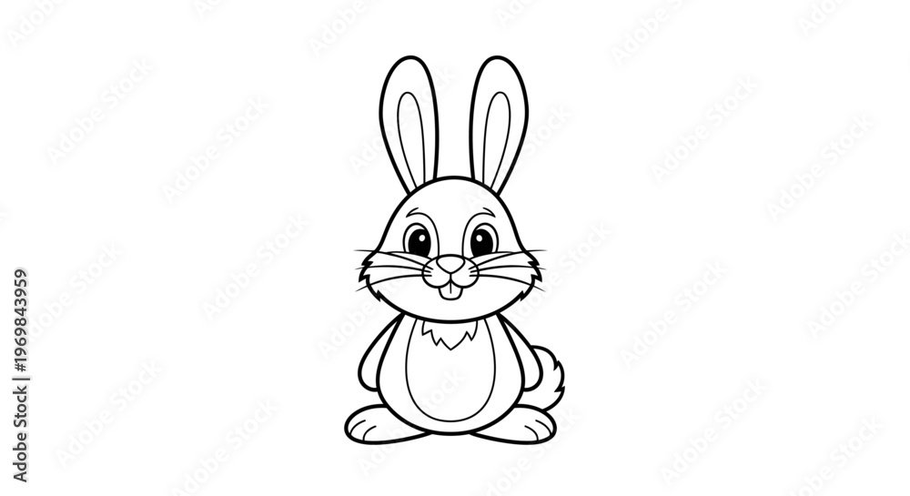 Fototapeta premium Charming Black and White Cartoon Rabbit Character with Big Eyes and Long Ears Perfect for Children's Books Easter Themes and Cute Animal Graphics.